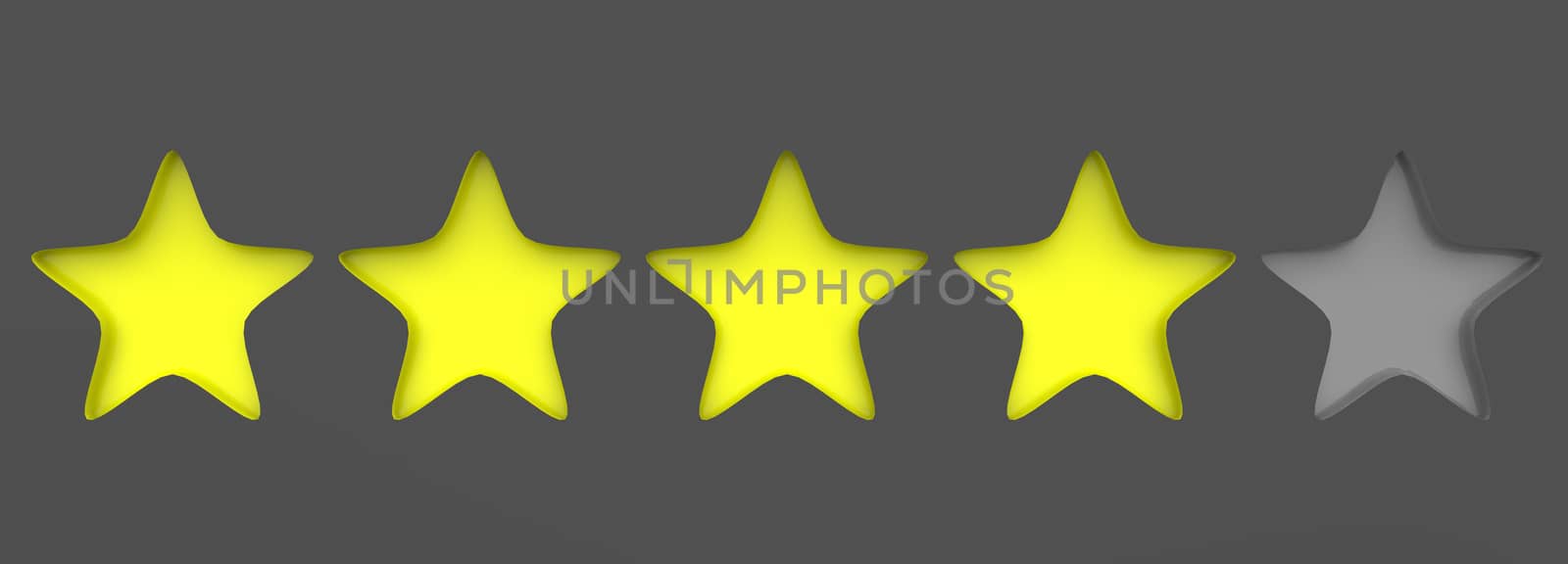 3d yellow four star on color background. Render and illustration of golden star for premium review by Andreajk3