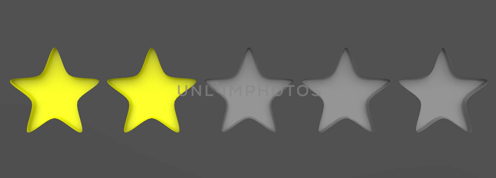 3d two yellow star on color background. Render and illustration of golden star for premium review by Andreajk3