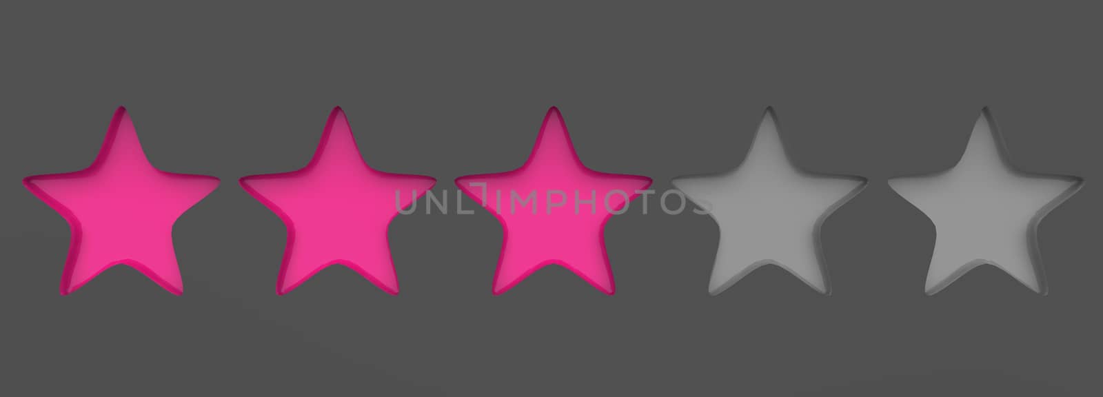 3d three pink star on color background. Render and illustration of golden star for premium