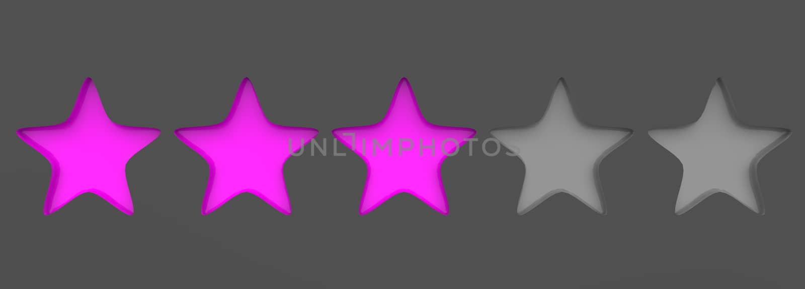 3d three purple star on color background. Render and illustration of golden star for premium