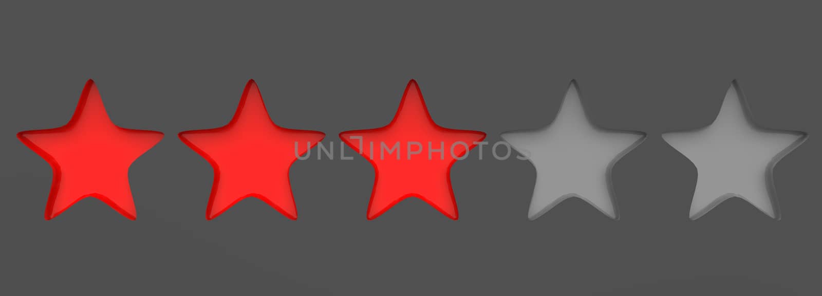 3d three red star on color background. Render and illustration of golden star for premium