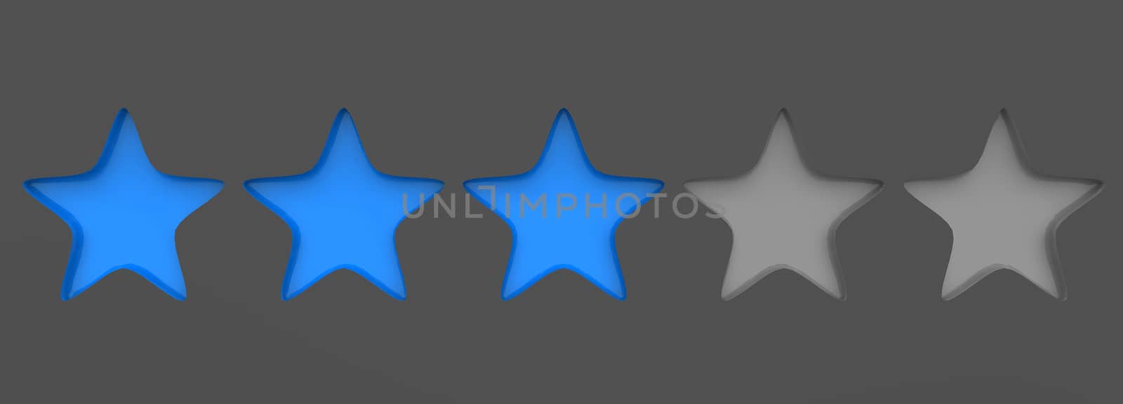 3d three blue star on color background. Render and illustration of golden star for premium