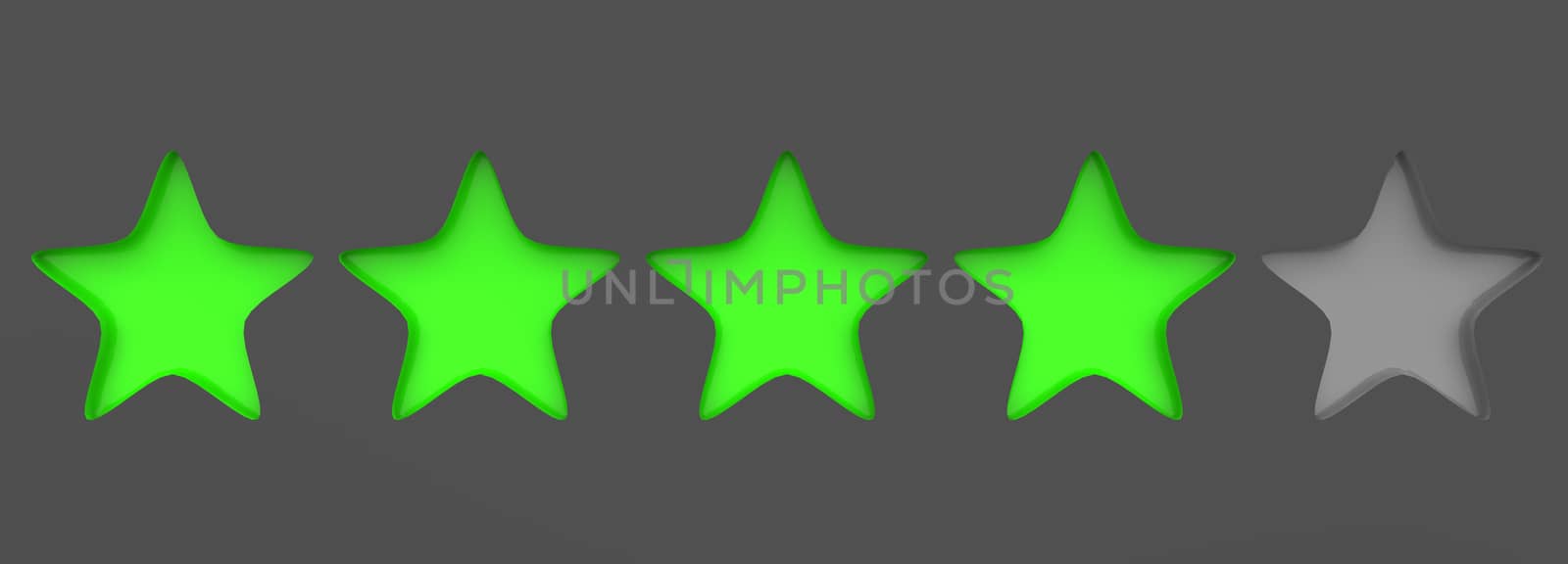 3d four green star on color background. Render and illustration of golden star for premium review by Andreajk3