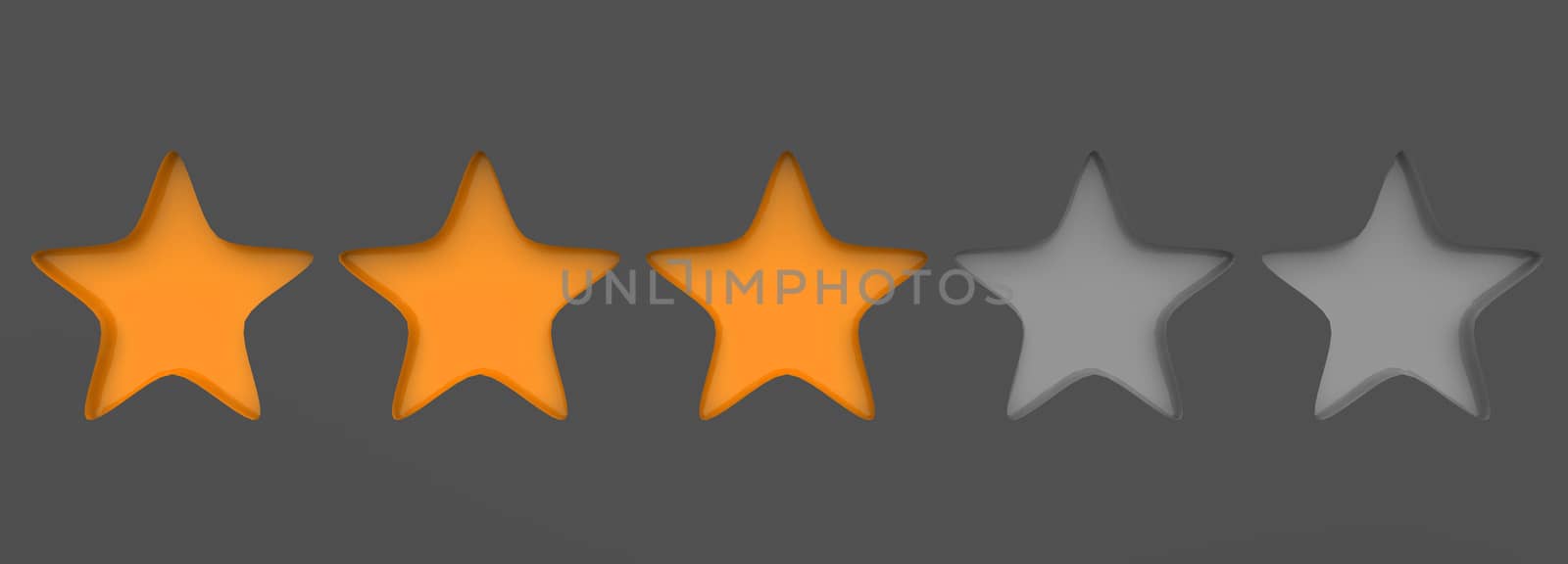 3d three orange star on color background. Render and illustration of golden star for premium review by Andreajk3