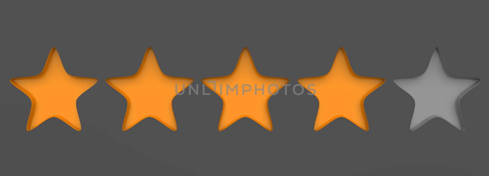 3d four orange star on color background. Render and illustration of golden star for premium review by Andreajk3