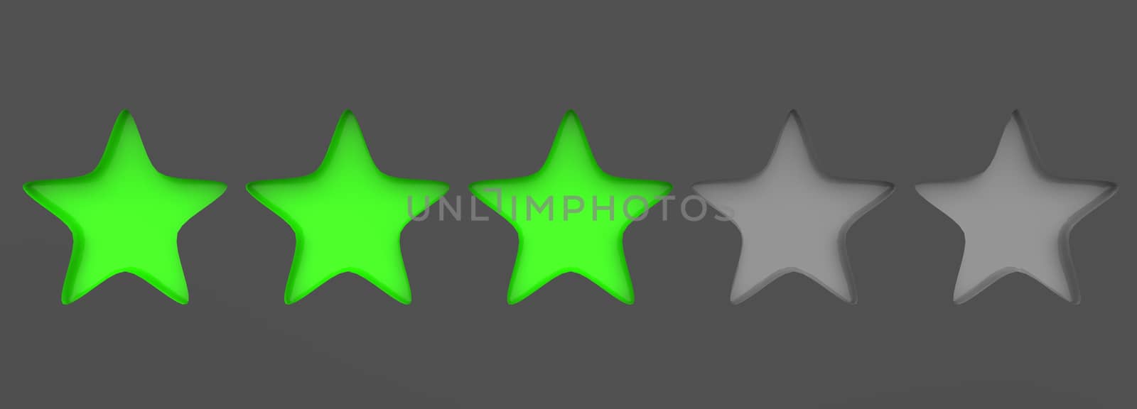 3d three green star on color background. Render and illustration of golden star for premium review by Andreajk3