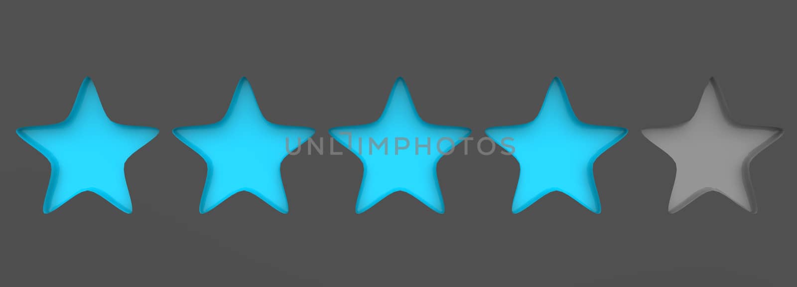 3d four azure star on color background. Render and illustration of golden star for premium