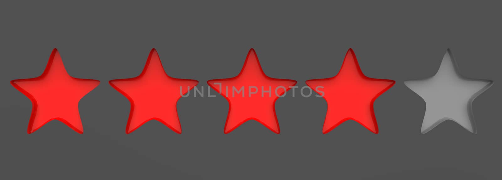 3d four red star on color background. Render and illustration of golden star for premium
