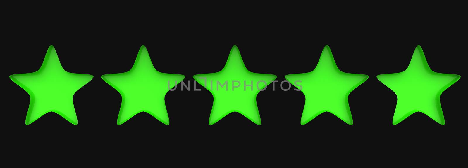 3d five green star on color background. Render and illustration of golden star for premium review by Andreajk3