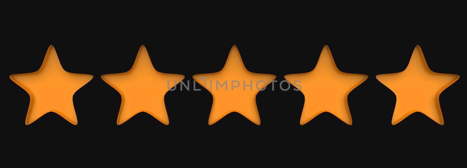 3d five orange star on color background. Render and illustration of golden star for premium