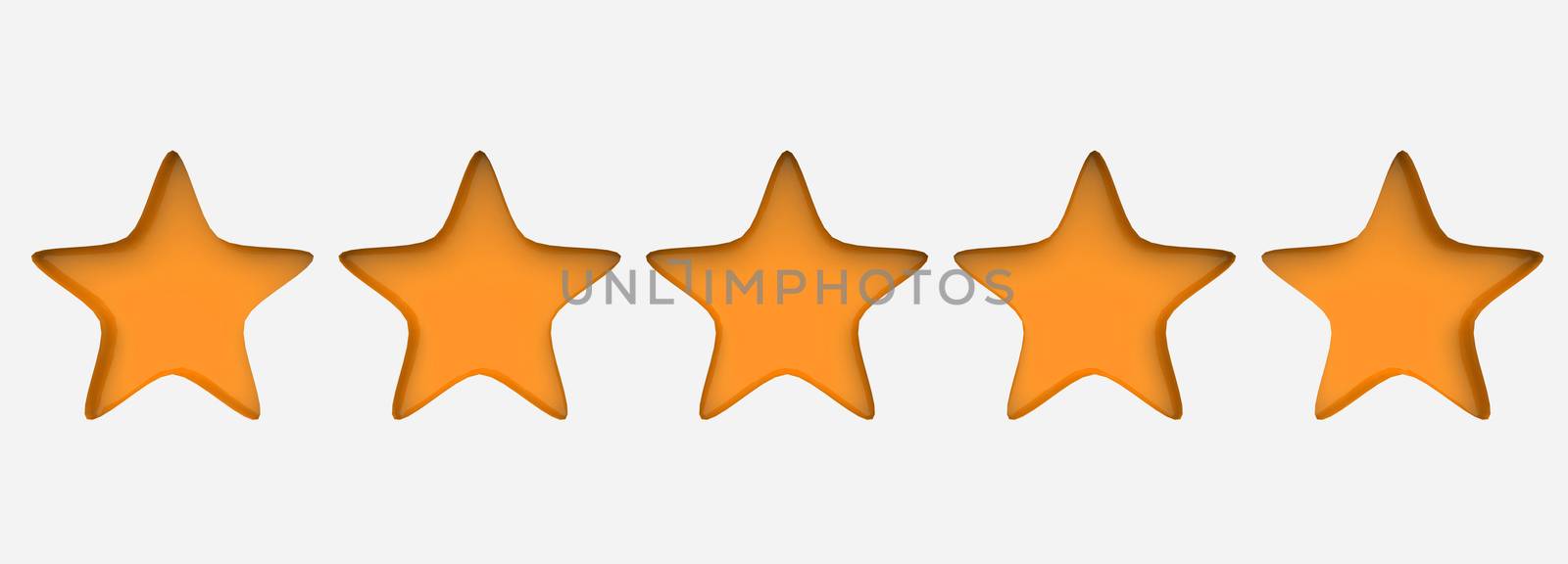 3d five orange star on color background. Render and illustration of golden star for premium