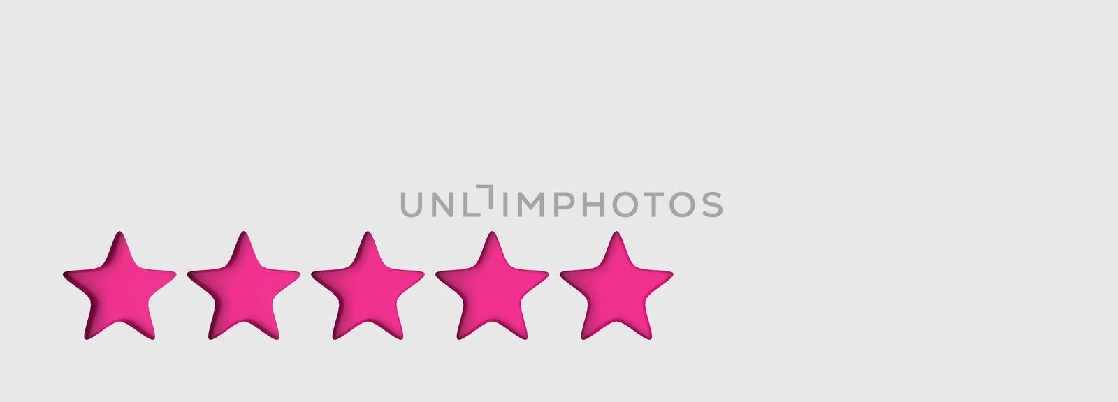 3d five pink star on color background. Render and illustration of golden star for premium