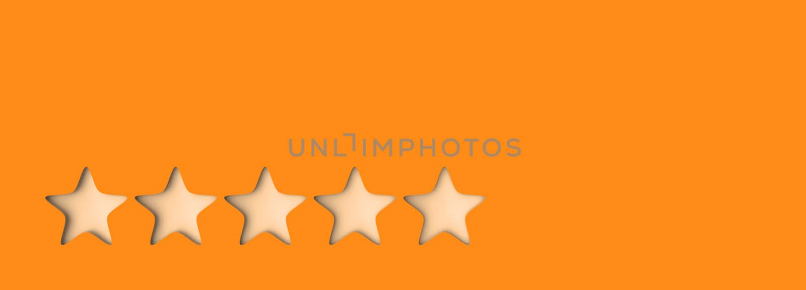 3d five orange star on color background. Render and illustration of golden star for premium review by Andreajk3