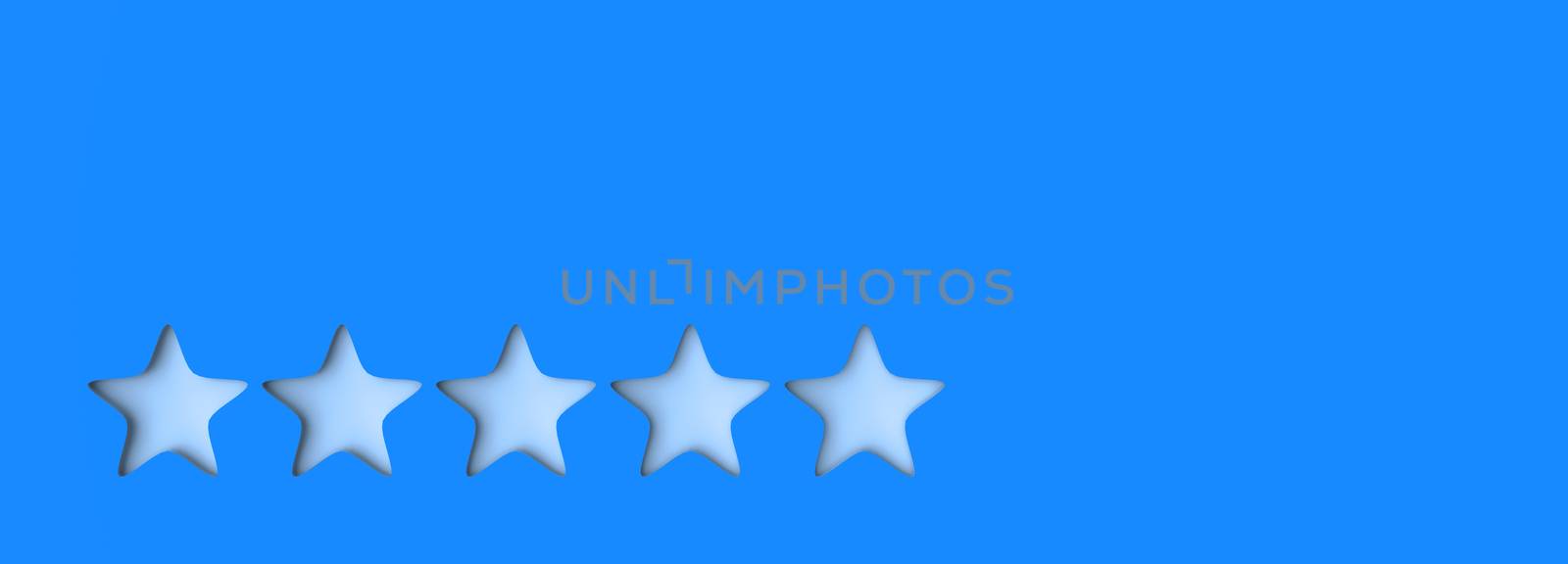 3d five blue star on color background. Render and illustration of golden star for premium reviews by Andreajk3