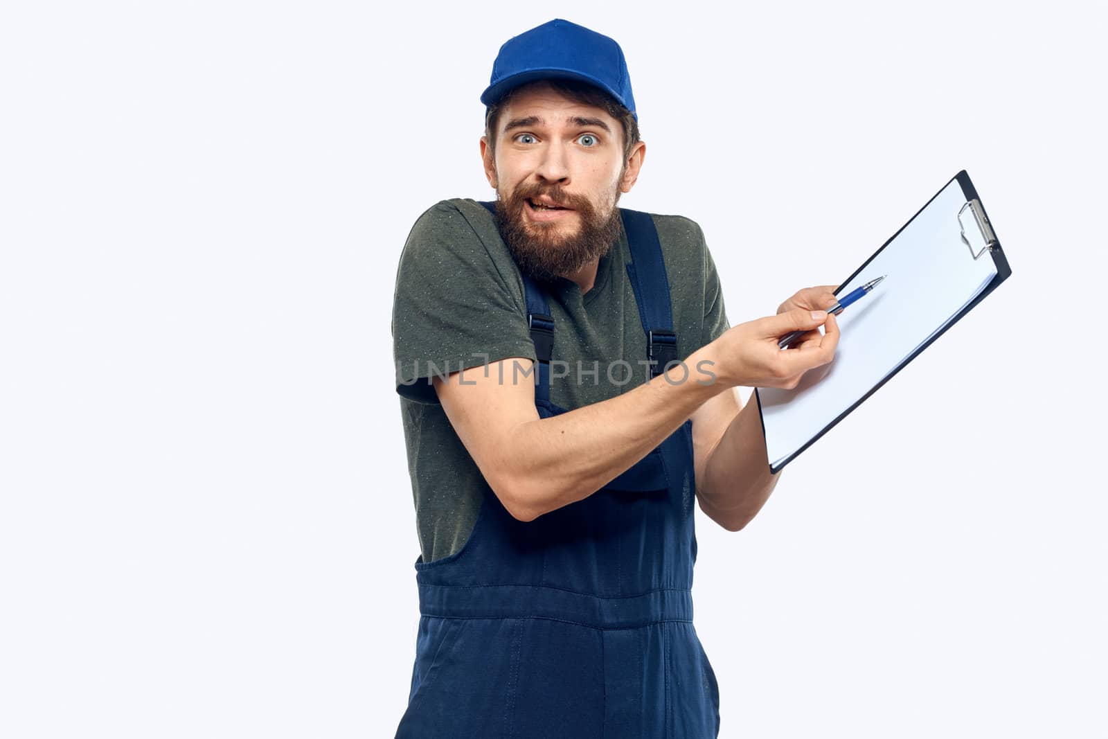 Man in working form documents loading worker service lifestyle. High quality photo