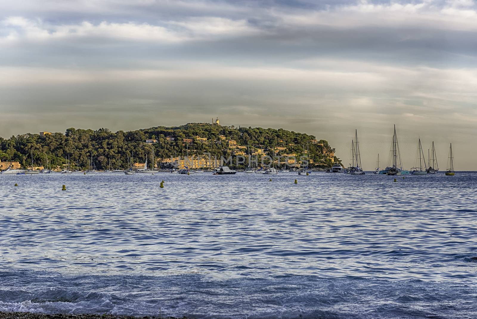 The scenic Marinières Beach, Villefranche-sur-Mer, picturesque city in the Provence-Alpes-Côte d'Azur region on the French Riviera