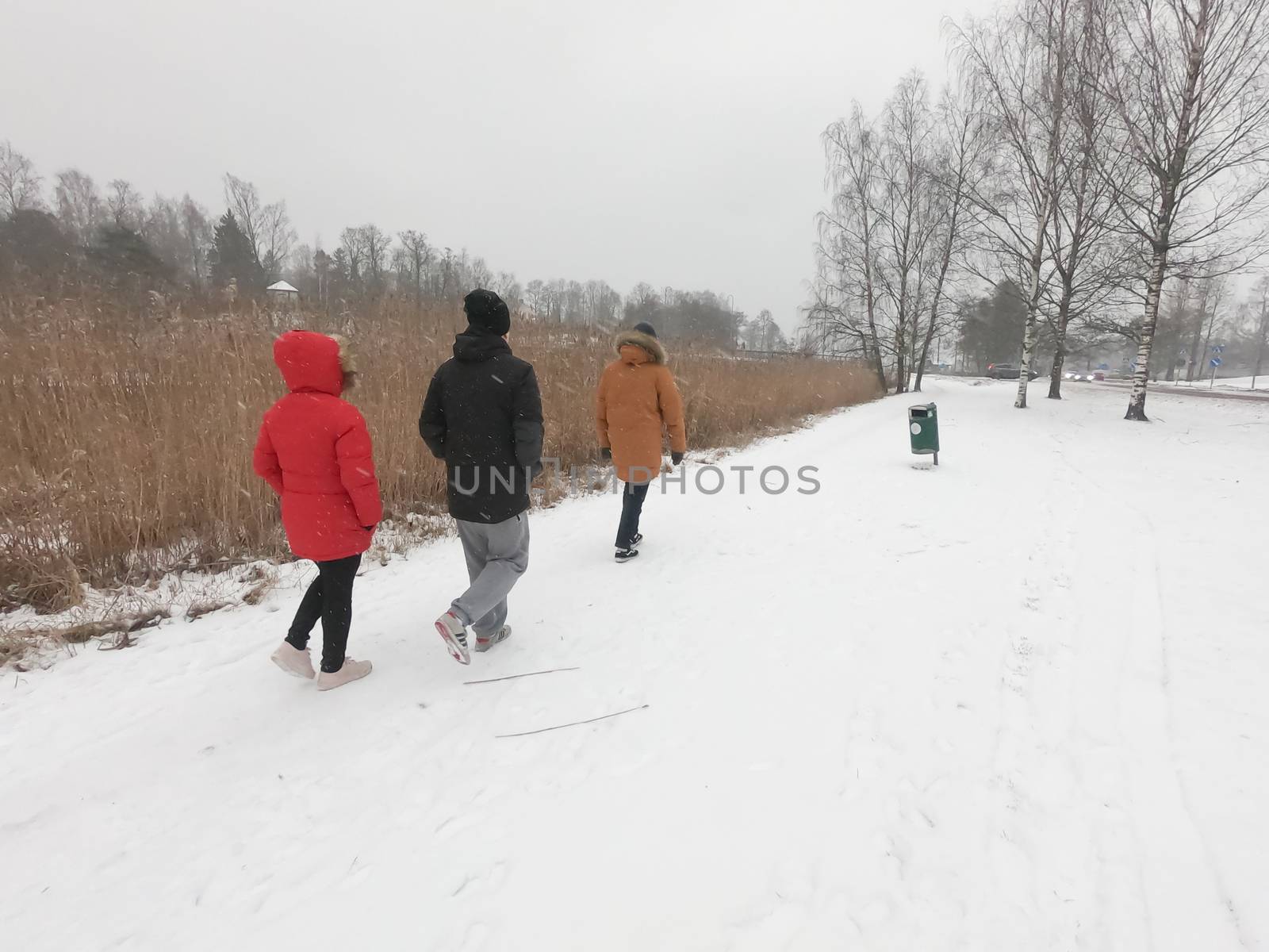 People have walked at a nature park during covid-19 pandemic social distancing isolation in Helsinki, Finland