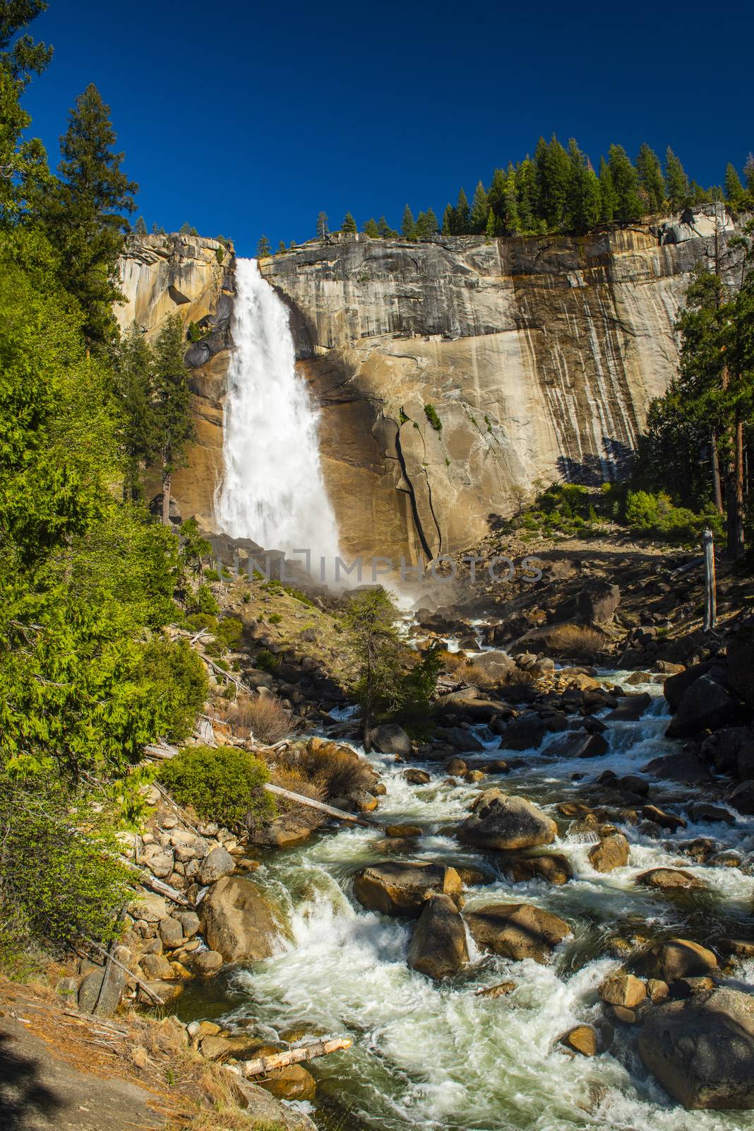 Beautiful Nevada Falls is located on Merced river. Yosemite National Park, California, USA