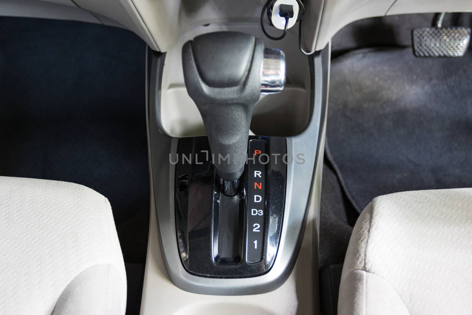 Closeup Gear N:-  Neutral Gear in Automatic Transmission and rear wheels, permitting the car to roll freely 