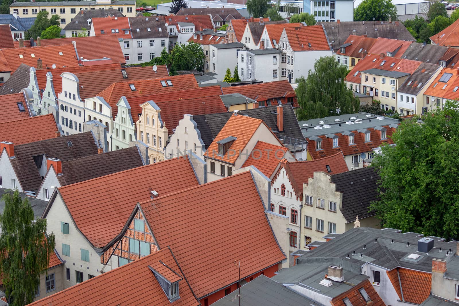 High angle view at the Hanseatic city Wismar, Germany