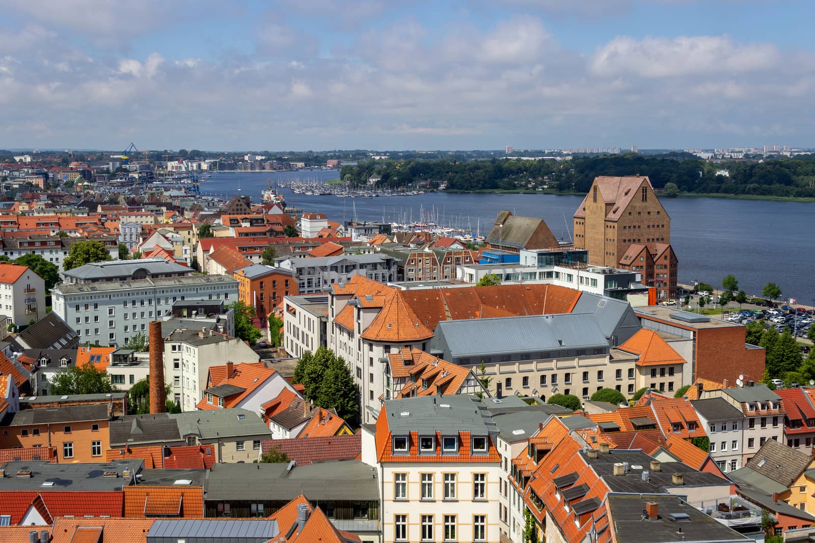 High angle view at the Hanseatic city Rostock, Germany