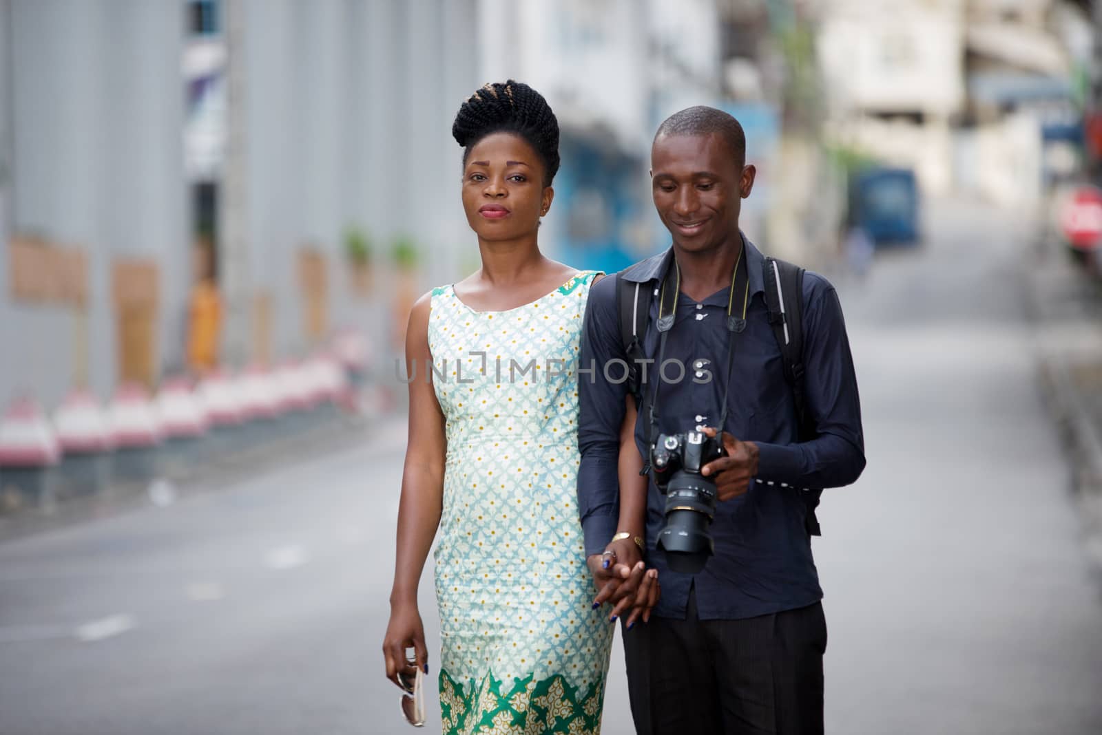 couple in tourism in the city and observing cultural place to take a picture