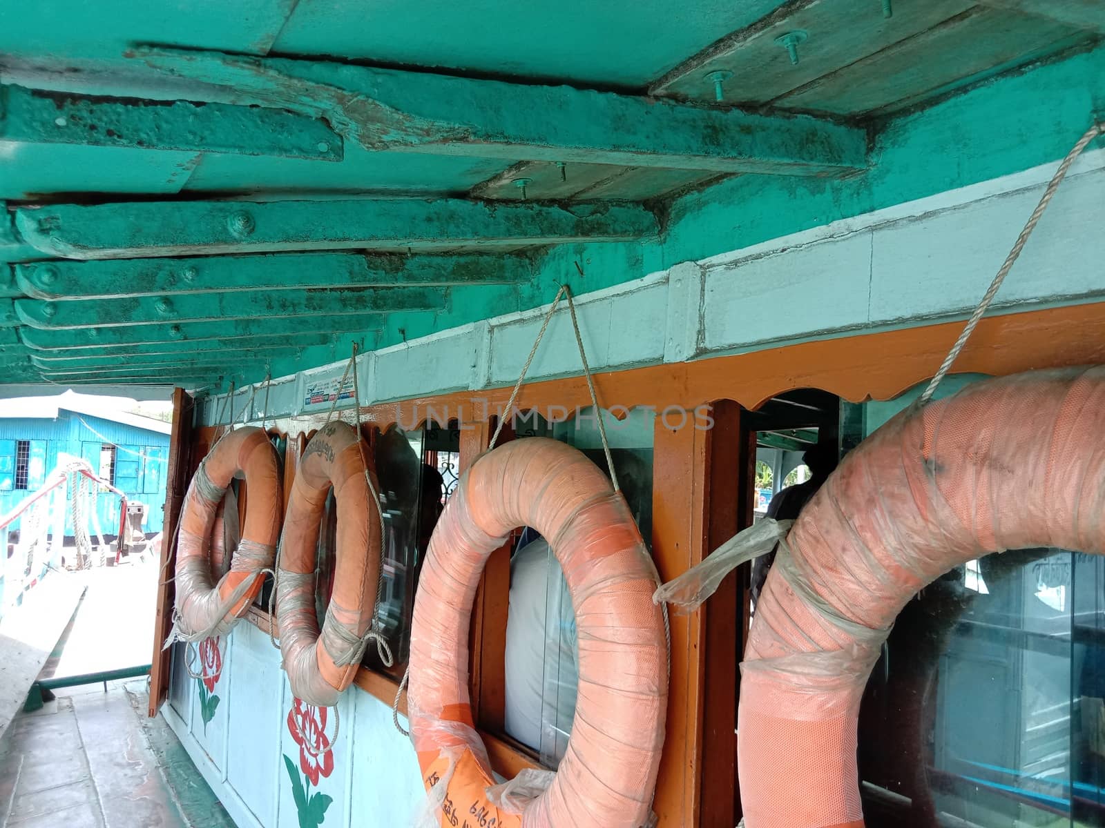 colorful boat on river for travel and fishing