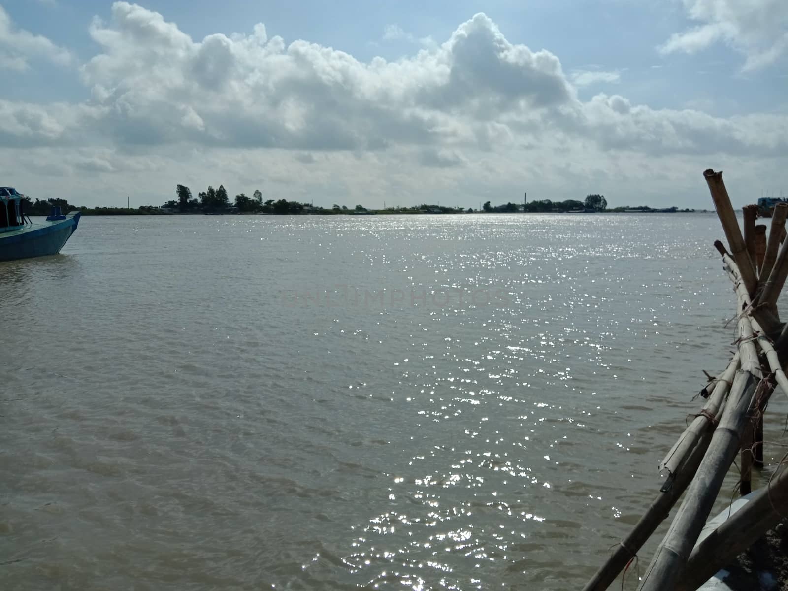 waves on the river with cloud on sky