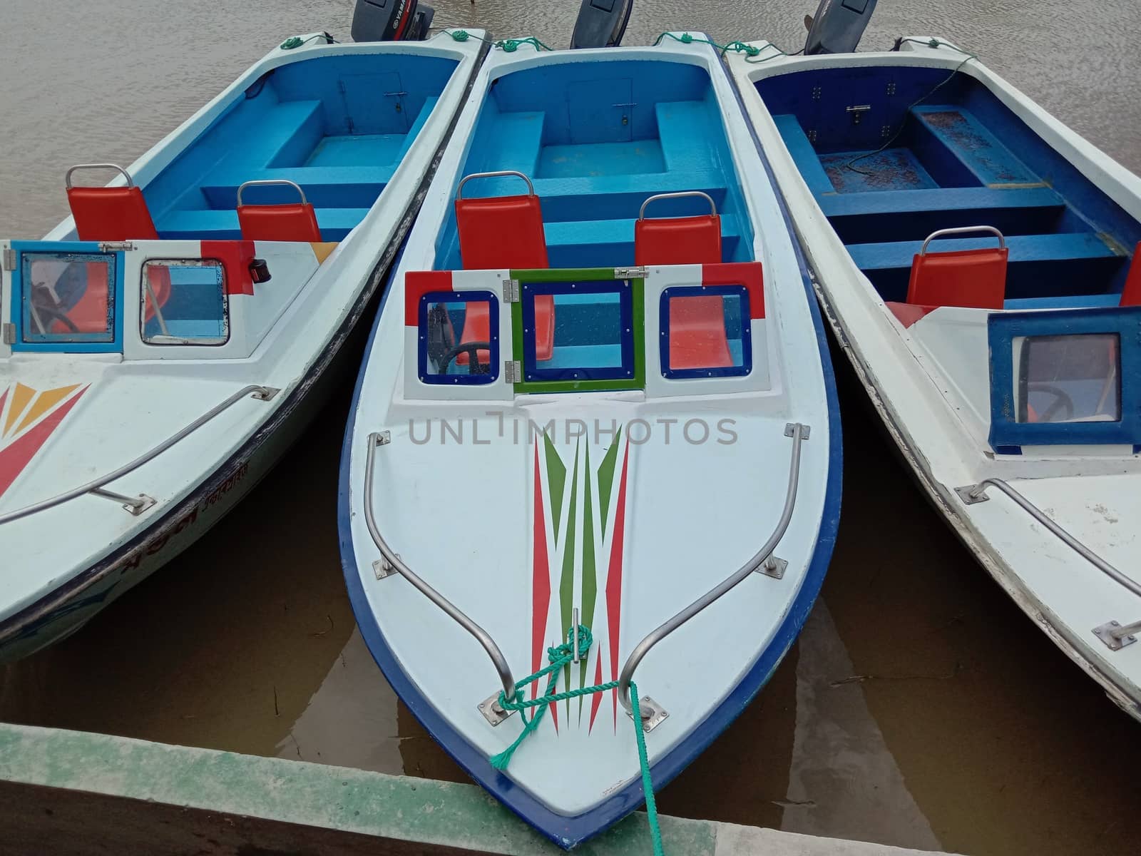 colorful speedboat closeup on river for travel