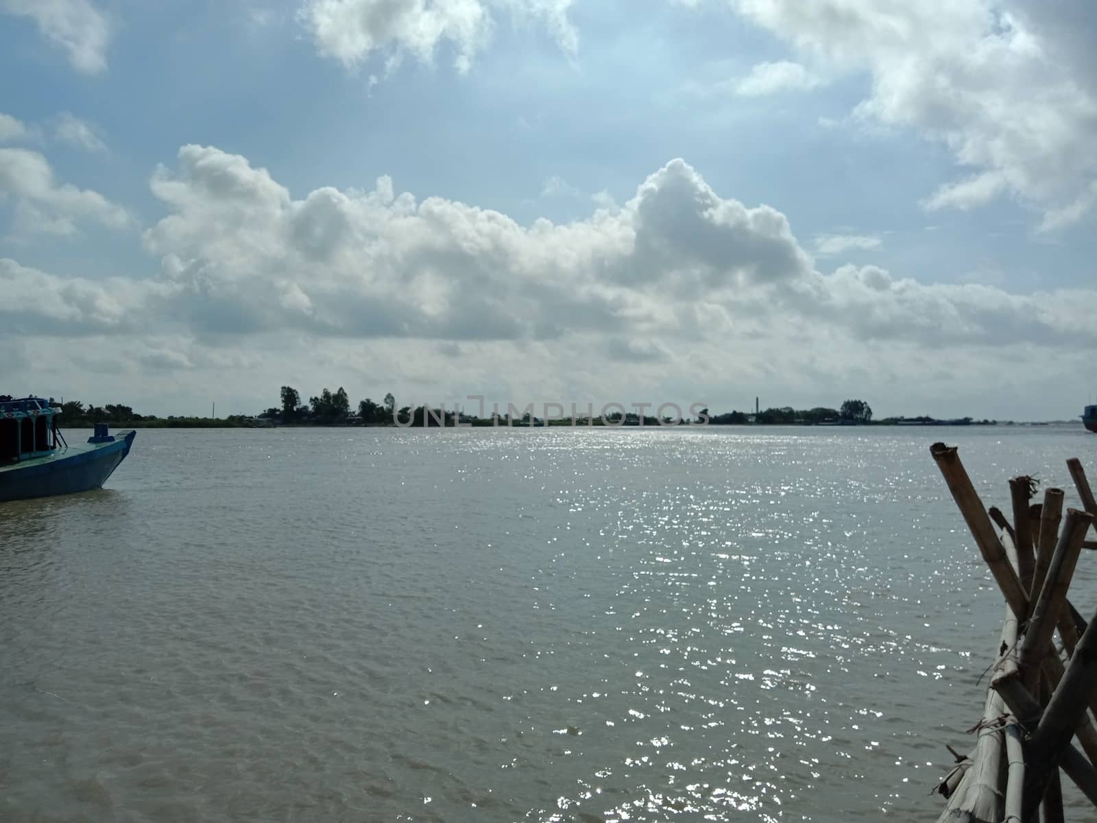 waves on the river with cloud on sky