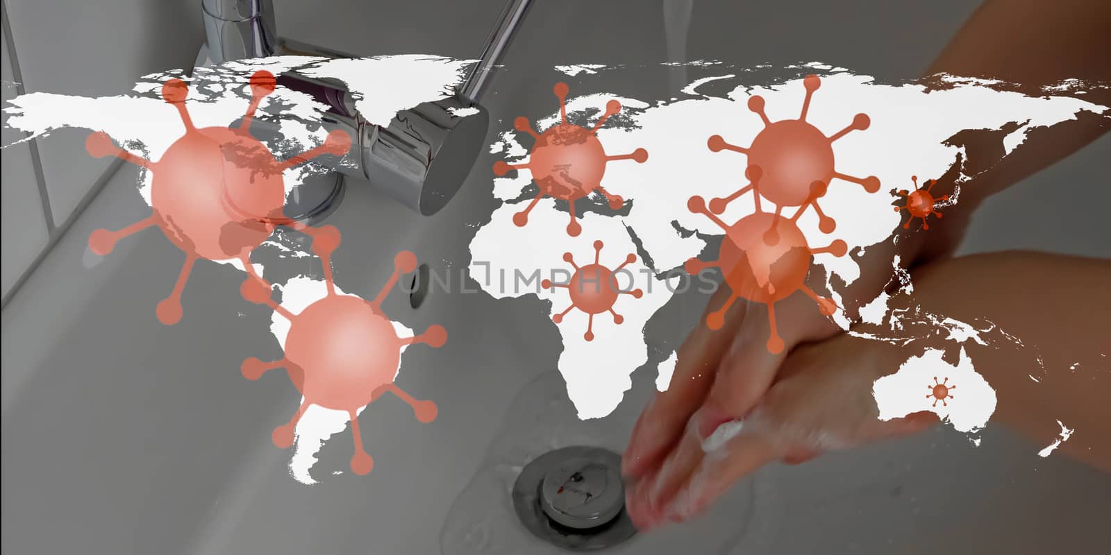 3D-Illustration of a world map showing the corona virus hotspots by MP_foto71