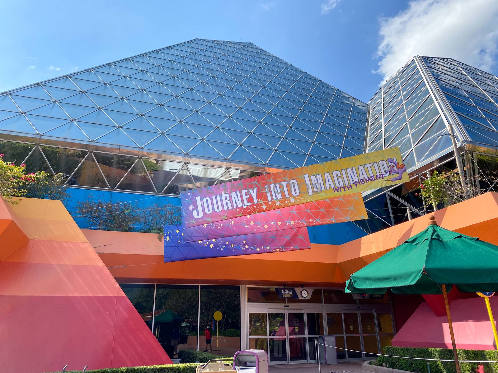 The exterior of the Journey into Imagination in the EPCOT theme  by Jshanebutt