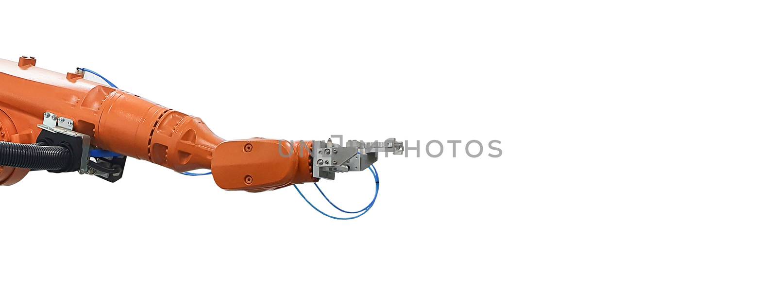 Industrial robot mechanical arm on white background