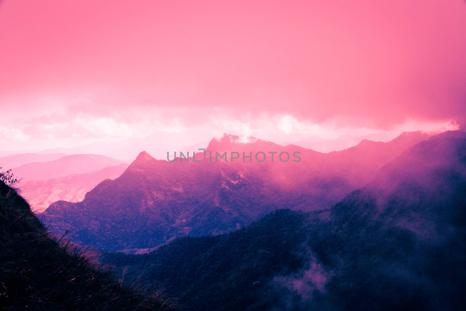 fantasy landscape mountain peak and pink cloud