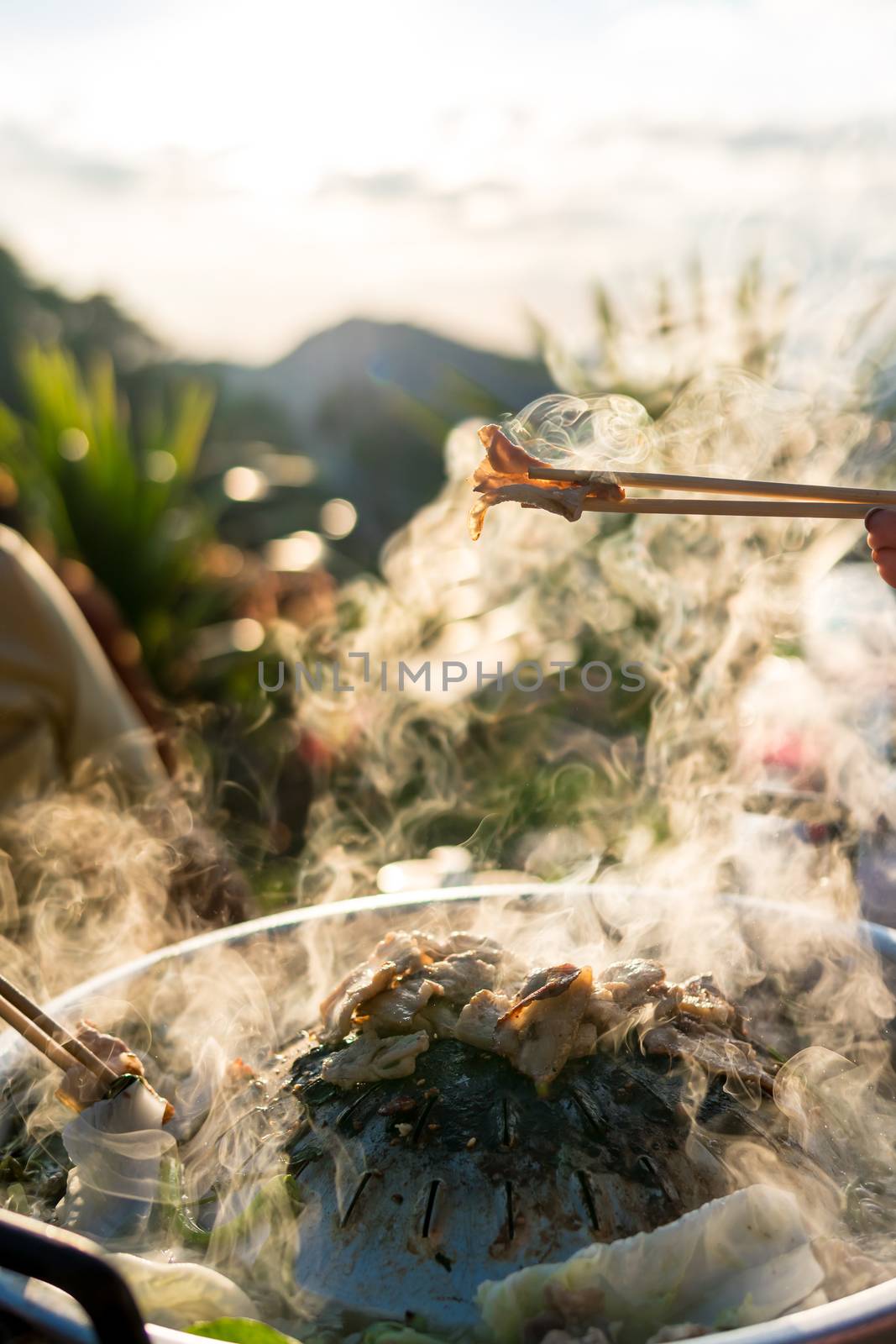 pork belly are grilled on the pan. by somesense