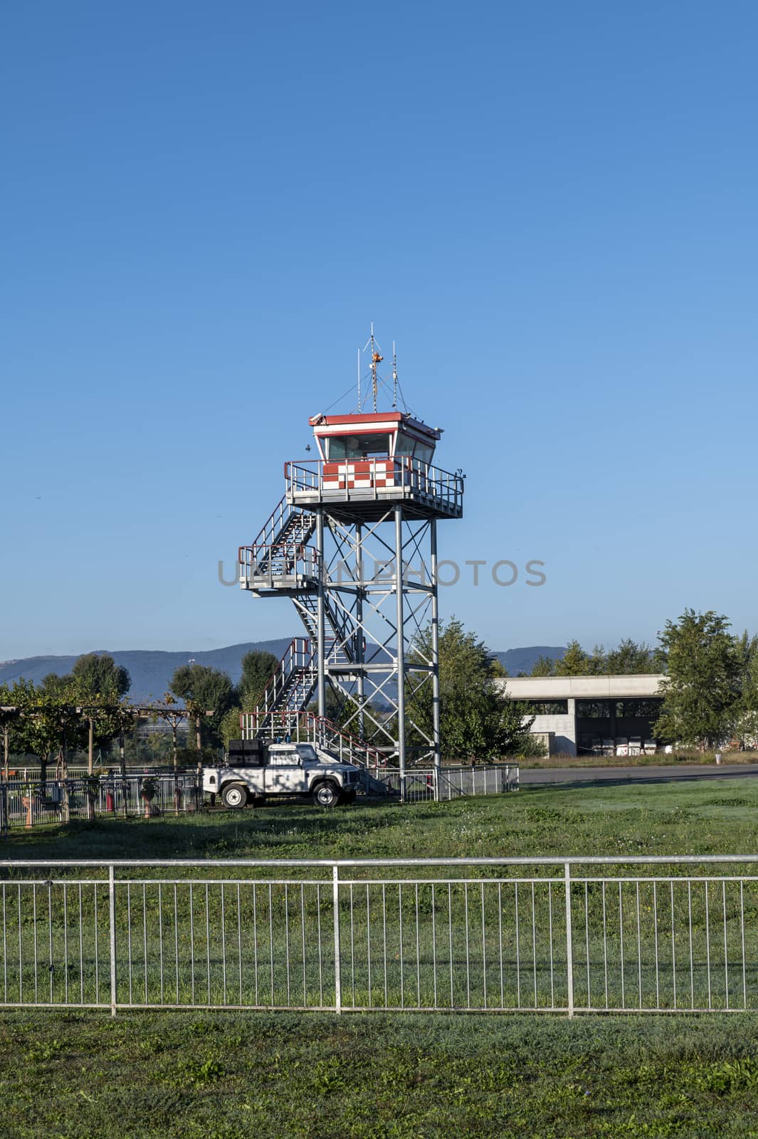watchtower of a super light aircraft airport on a sunny day