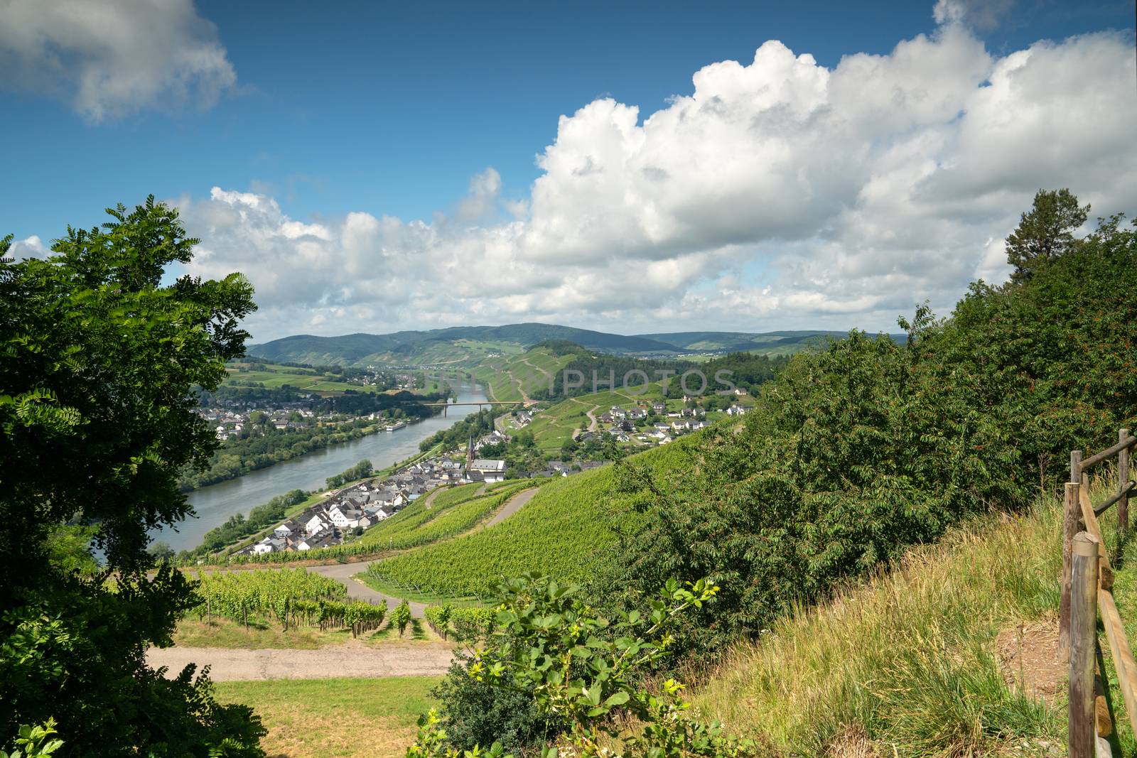 Panoramic landscape with view to the Moselle village Lieser close to Bernkastel, Germany