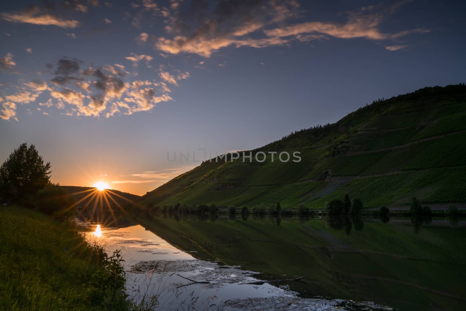 Sunset on Moselle river, Germany