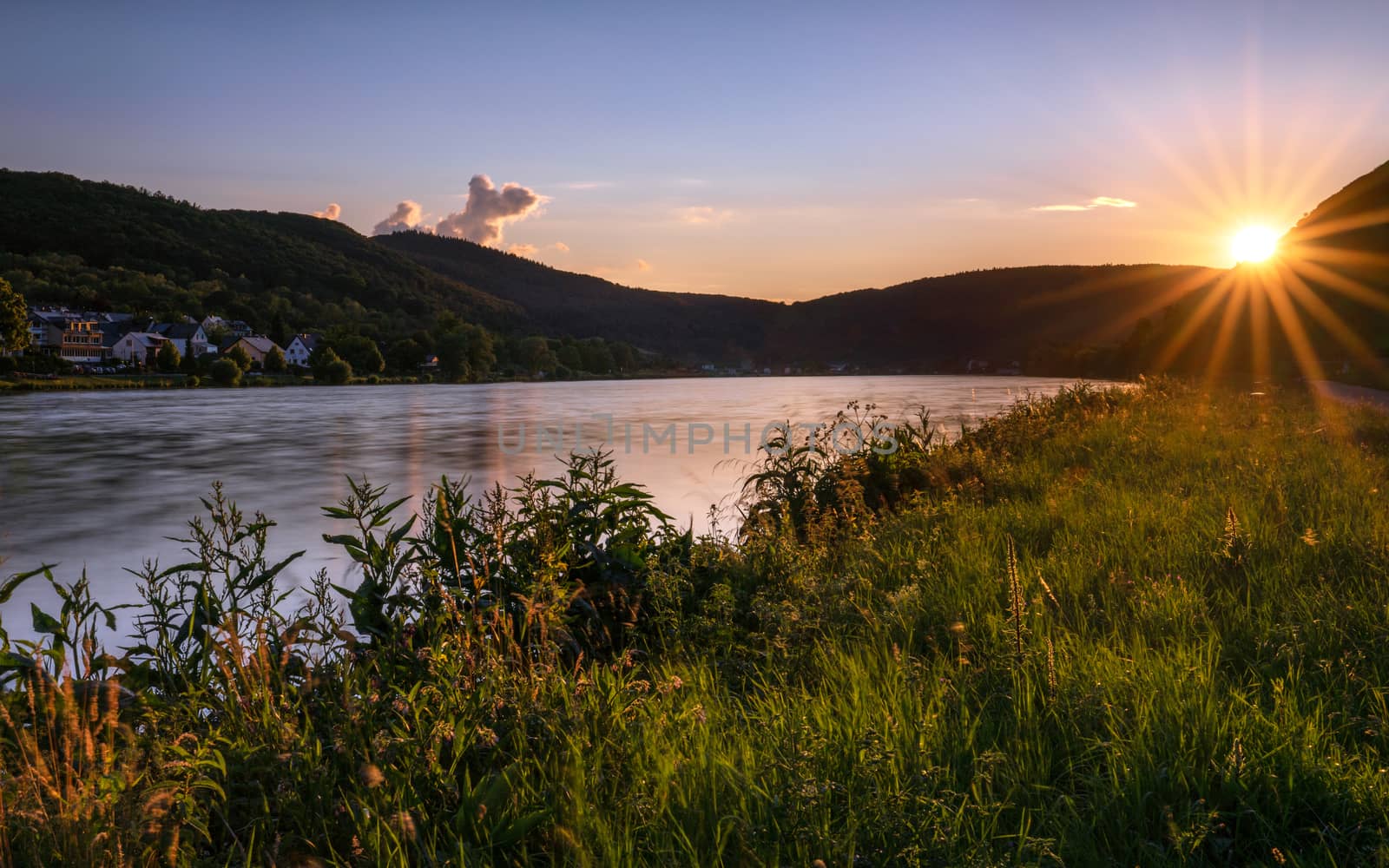 Sunset on Moselle river, Germany