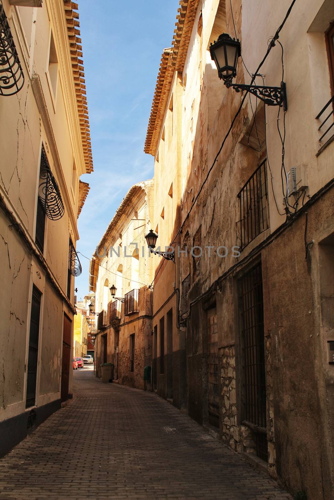 Narrow streets and old facades in Alcaraz, Castilla la Mancha community, Spain