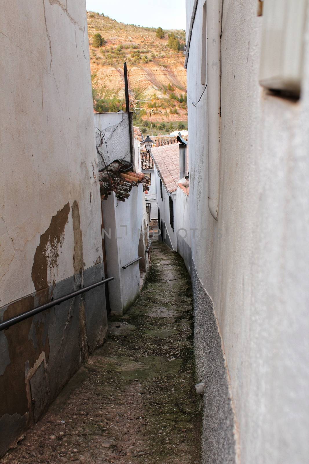 Narrow streets and old facades in Alcaraz, Castilla la Mancha community, Spain