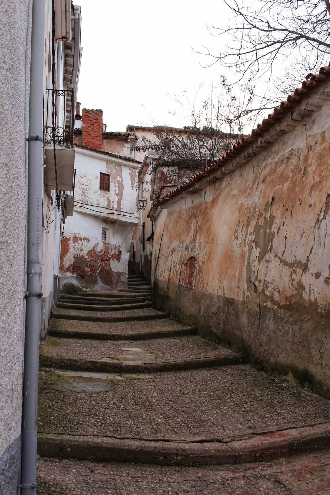 Narrow streets and old facades in Alcaraz, Castilla la Mancha community, Spain