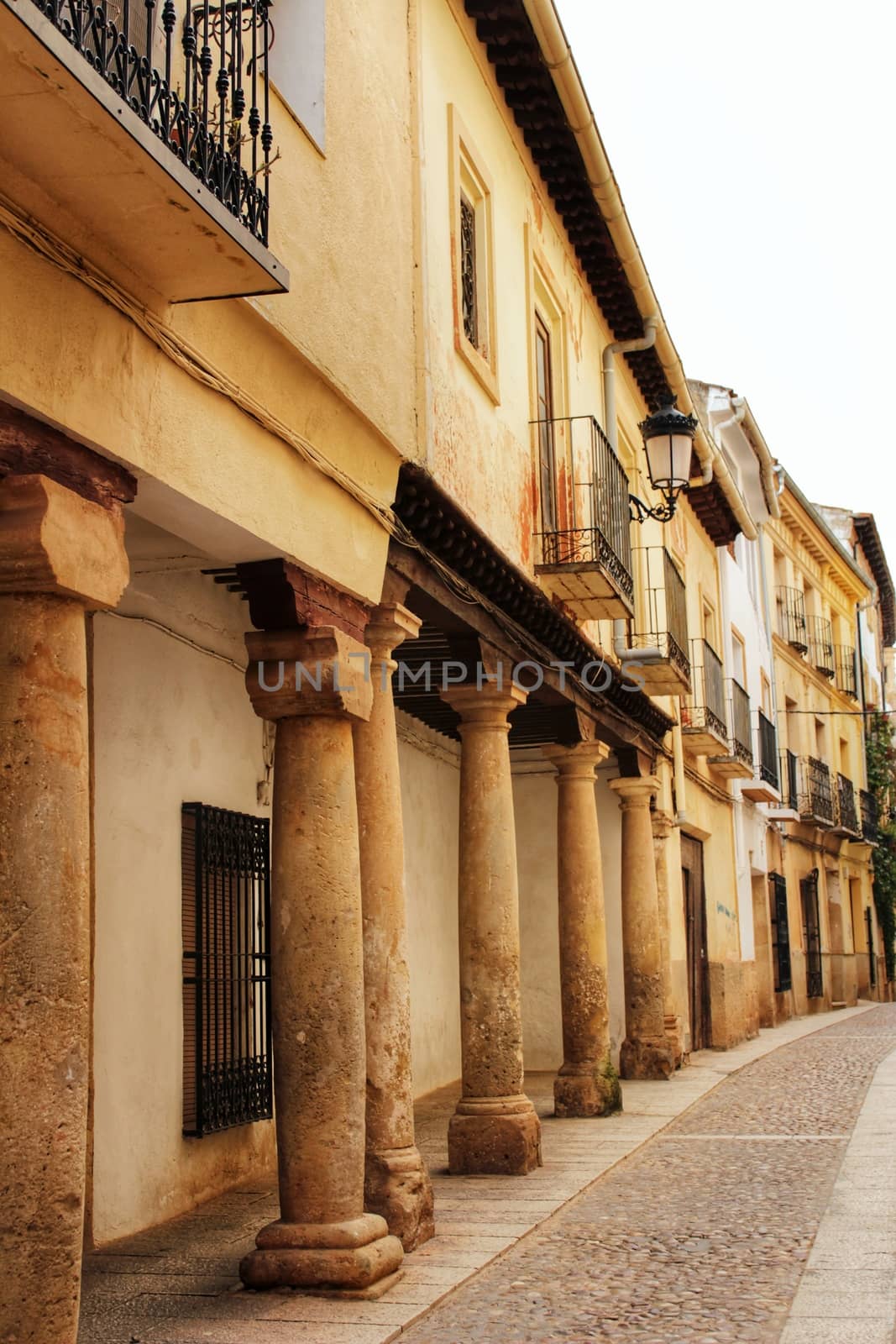 Majestic and old stone houses of Renaissance style through the streets of Alcaraz, Castile-la Mancha community, Spain