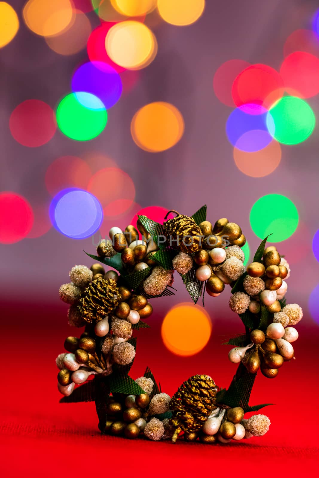 Colorful decorated Christmas wreaths isolated on background of b by vladispas