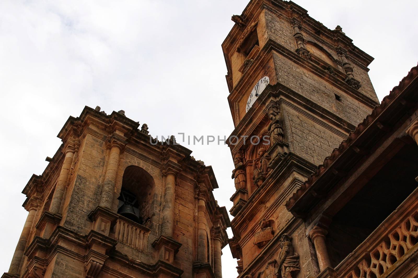 Church towers in Renaissance square in Alcaraz in Castilla La Mancha, Spain by soniabonet