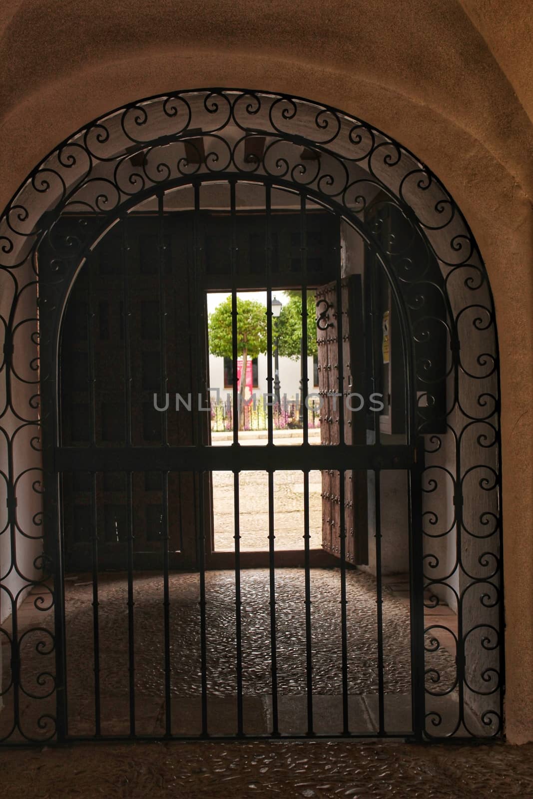 Lattice of entrance to patio of typical house of Castile-la Mancha community in Spain