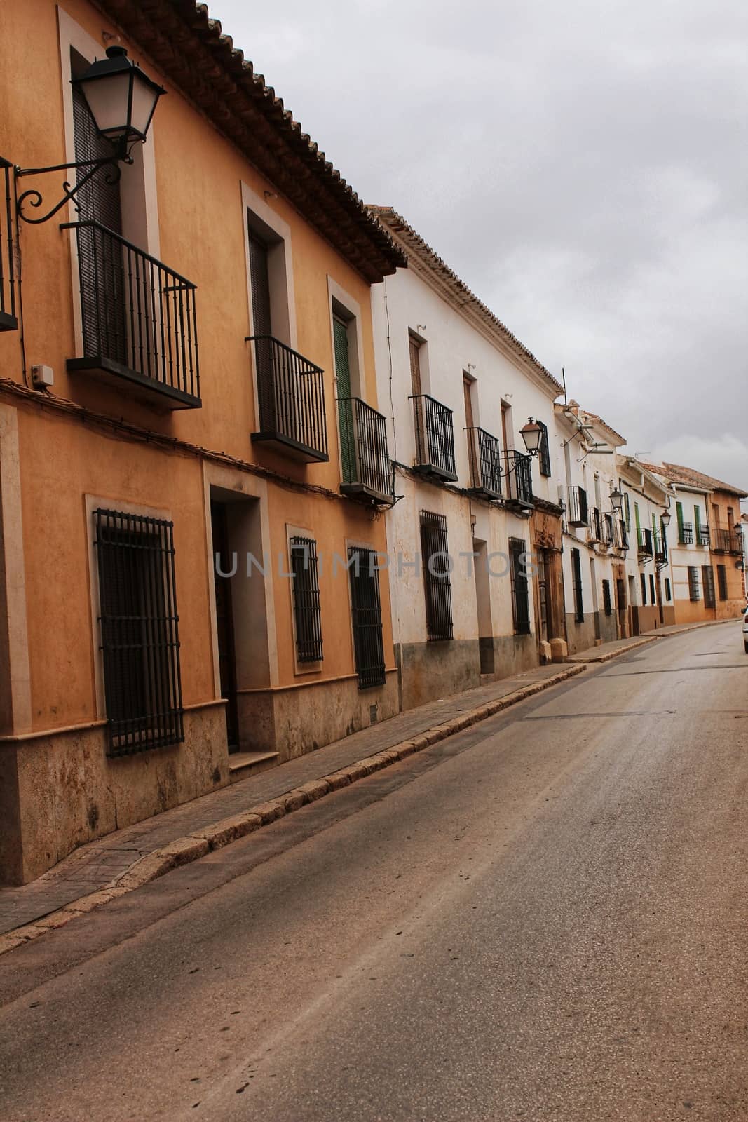 Old and majestic houses in the streets of Villanueva de los Infantes village, Ciudad Real community, Spain.