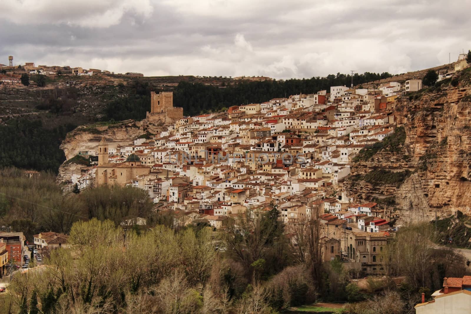 Beautiful Overview of alcalá de Jucar in the morning in Castile-La Mancha, Spain