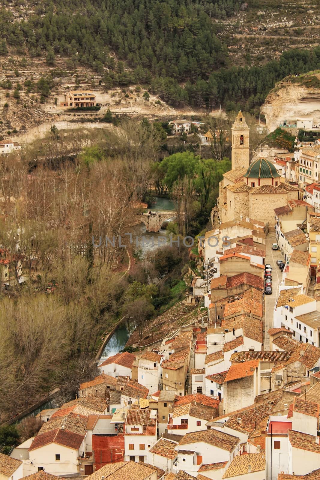 Beautiful Overview of alcalá de Jucar in the morning in Castile-La Mancha, Spain