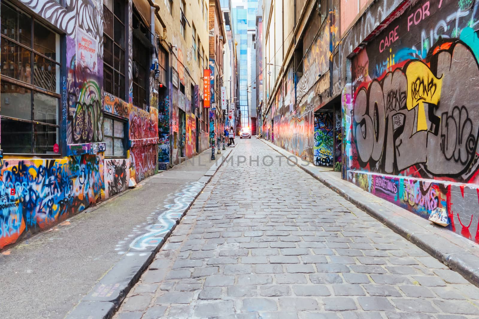 Melbourne, Australia - October 10th 2020: Police do routine checks against pandemic rules in Hosier Lane during the Coronavirus pandemic and associated lockdown.